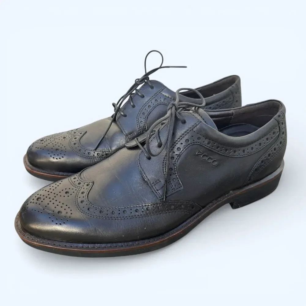 ECCO Black Leather Wingtip Oxford Dress Shoes – Men's Size EU 42 Preppy Comfort
